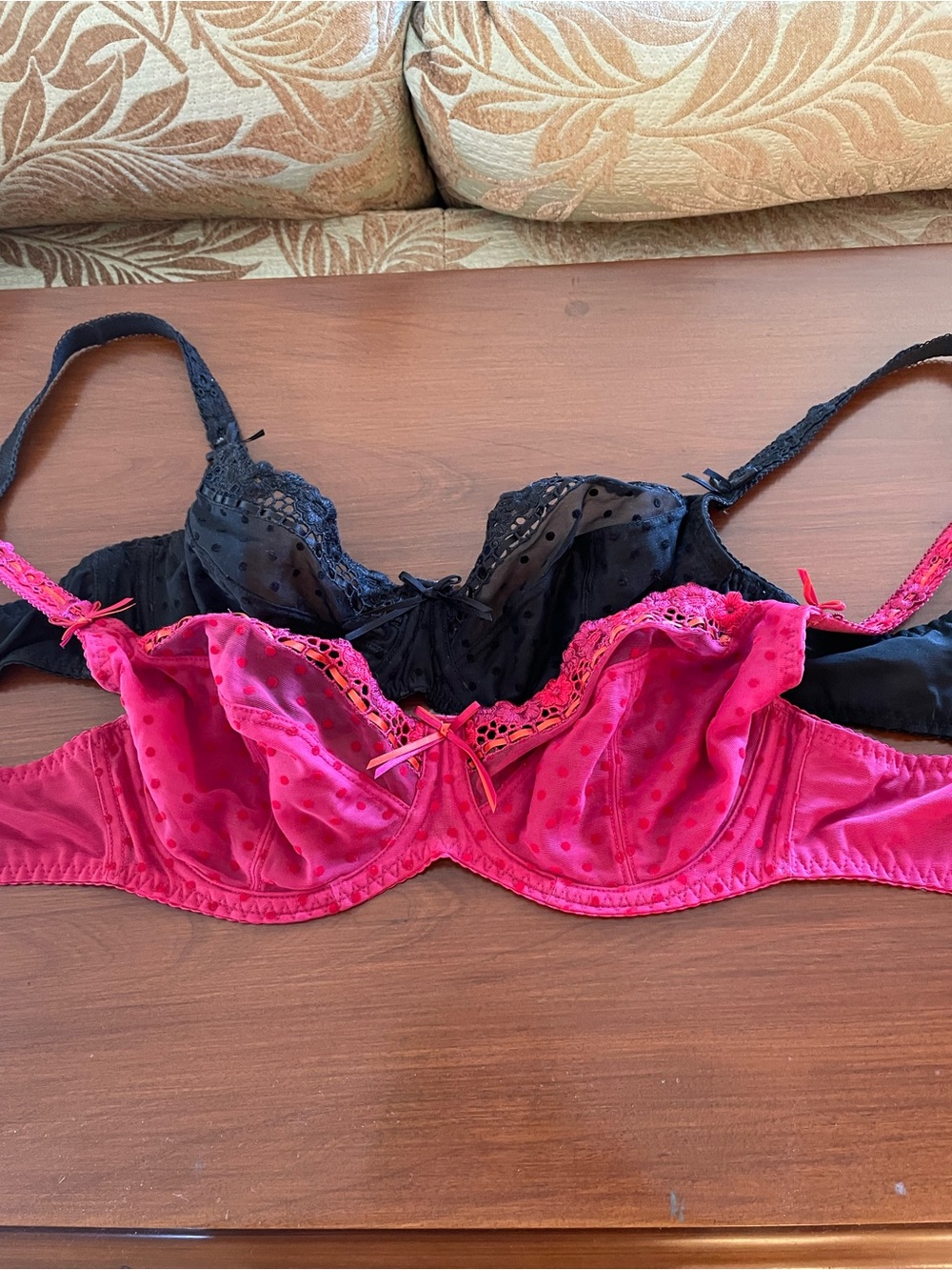 Curvy Kate Lace & Dotted Mesh Underwire Bra Red and Black Womens Medium